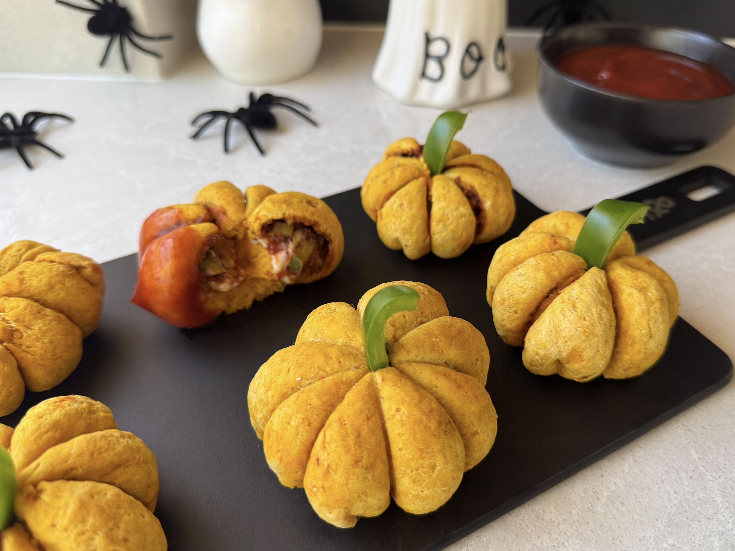 Stuffed Halloween Pizza Pumpkins