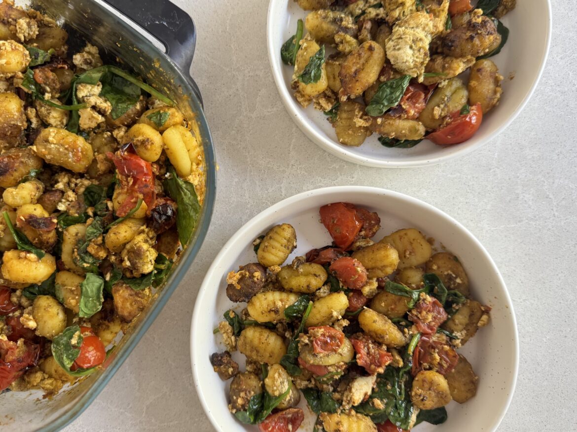 Crispy Gnocchi Pesto Tray Bake