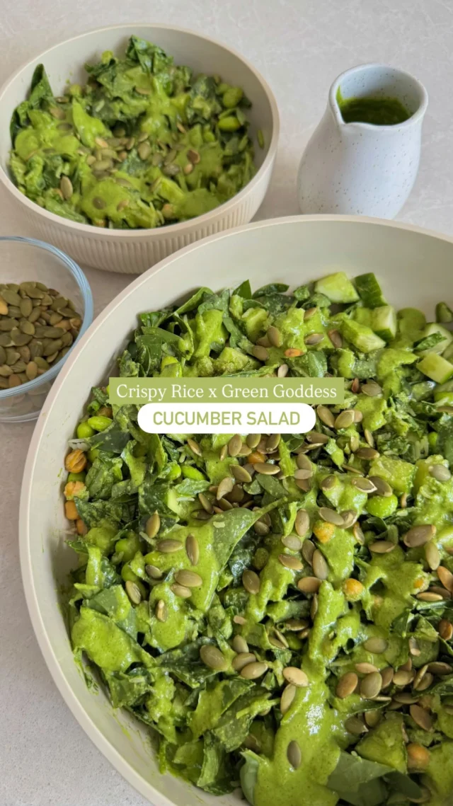 We don’t do boring salads…. 

Mostly because my little one is still slowly coming around to fresh greens, so I’ve got to keep them interesting. And this salad combines 3 of the most viral salads all in one: 🌱 CRISPY RICE x GREEN GODDESS x CUCUMBER SALAD 🌱

This one’s high in fibre and iron, and packs a whole lot of goodness and flavour into one simple and quick dish. I

The recipe for this is up on my website or comment “GREEN” and I’ll get it straight to you 🤍
.
.
.
.
#greengoddess #eatyourgreens #veganrecipes #salad #simplerecipes