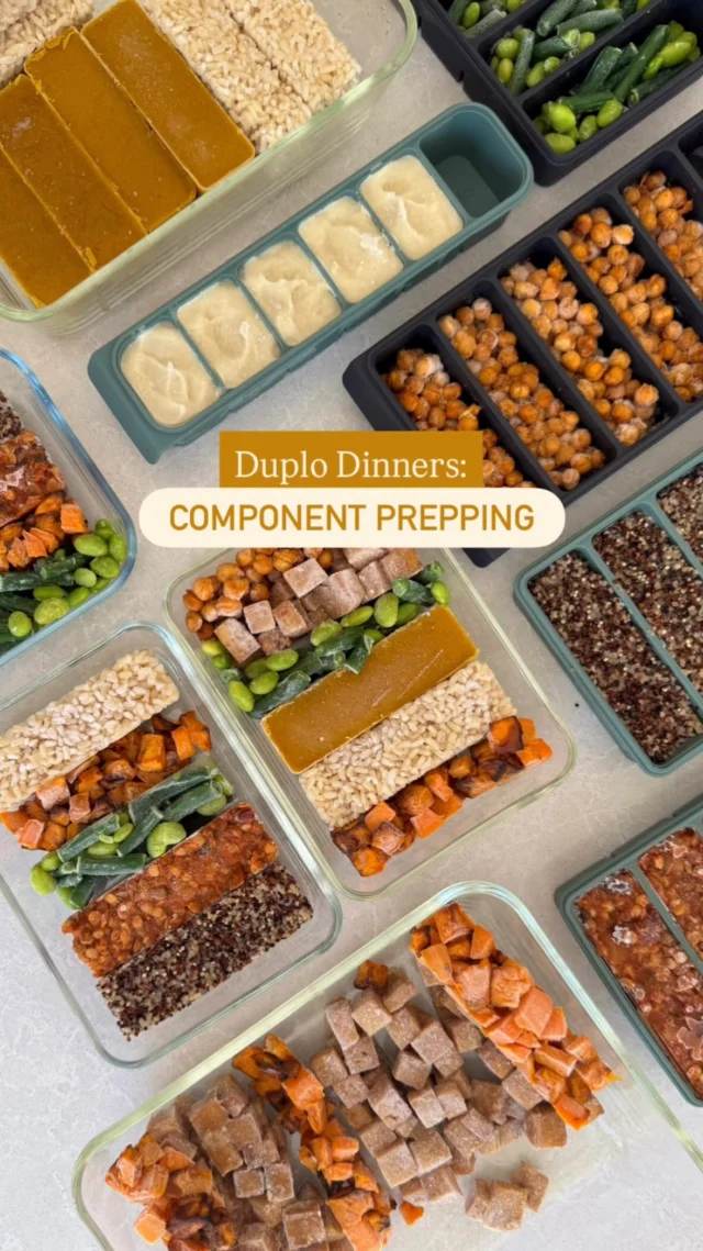 🤯 I’ve been kicking myself over this…. WHY HAVEN’T I BEEN MEAL PREPPING LIKE THIS ALL ALONG?!

This is what I’m calling Duplo Dinners, and it has completely changed the way I freeze and prep meals. Instead of freezing one full meal, you prep and freeze each component separately: grains, sauces, proteins, and veggies… like building blocks. Mostly these are leftovers from double cooking a recipe, so there’s no actual extra work and you can slowly stock your freezer supply over a month. 

Then, when you need a quick meal, you can mix and match different combos to create endless healthy, nourishing, and varied dinners or lunches (& your kids can pick what they want, or for when they don’t like what’s on offer for dinner). It’s like having your own little satisfying adult Lego set in the freezer 🙌🏼. 

Our containers are from @seedandsproutco which are the perfect portion size: I find 3 blocks (a protein, a grain, and a veg base) works for our 4 year old and 5-6 blocks works for adults. Then you just pop them in your glass container, defrost in the fridge overnight, warm it up however you like, and enjoy! 

In this reel the recipes I made are:
🌶 Vegan Chilli Sin Carne
🥣 Vegan Sour Cream
🍛 Vegan Katsu Sauce (I have this multiple times a week 🤤)
🍠 Roasted Sweet Potato
🥬 Steamed Greens 
🌱 Marinated Tofu Cubes
🥕 Roasted Chickpeas
🍚 Quinoa
🍘 Brown Rice

Let’s get the freezers stocked - if you’ve got any ideas I’d love to hear them ⬇️ and if you want these recipes pop “DUPLO” in the comments and I’ll send you a message (or go straight to my website) 

 Initially inspired by @simplysarahhart Lego lunches 🙌🏼
.
.
.
.
#mealprepping #mealprep #foodprep #veganfamily #easyrecipes