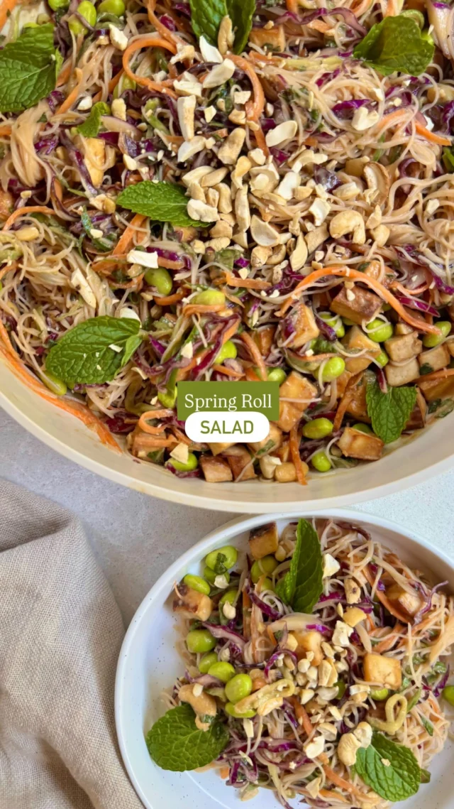 We don’t do boring salads…. 

and this 🌱 SPRING ROLL SALAD 🌈 is one you’re going to need to make asap!

The trick to making a salad everyone actually wants to eat comes down to the dressing and packing it with ALL the texture. And this one is a fresh spring roll without the fuss or rolling, with crispy tofu, crunchy veggies, vermicelli noodles, fresh mint, crushed cashews and the BEST creamy peanut dressing. 🌱

Plus it’s packed with 37g protein, 14g fibre and 6mg iron per serve, so it’s not a boring side salad that you’ll be feeling hungry after either. I teamed up with my favourite sustainability brand @seedandsproutco to create this recipe in their Silicone nesting bowls, and it was the perfect combo - plus they currently have up to 40% off for their 10th birthday sale, and you can get another 10% off using “LVE10” too 🎉

The recipe is up on my website or comment “SPRING” and I’ll get it straight to you 🤍
.
.
.
.
.
#springrolls #veganrecipes #saladrecipes #easydinner #salad